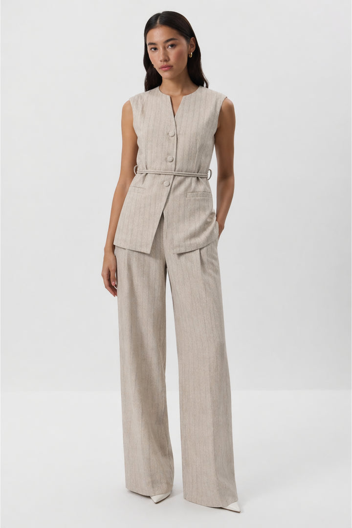 Swiss Latte Striped Waistcoat Co-ord Set
