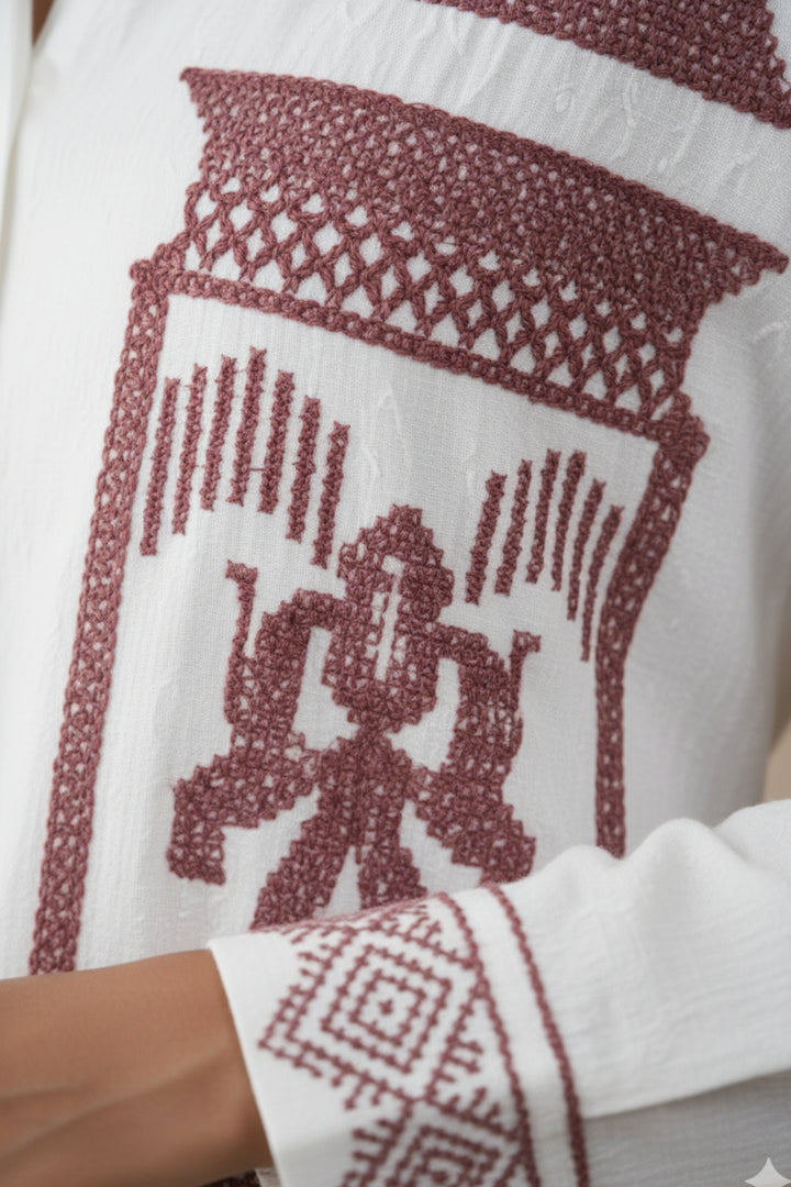 Red Sindhi Thread Work Cotton Linen Dress