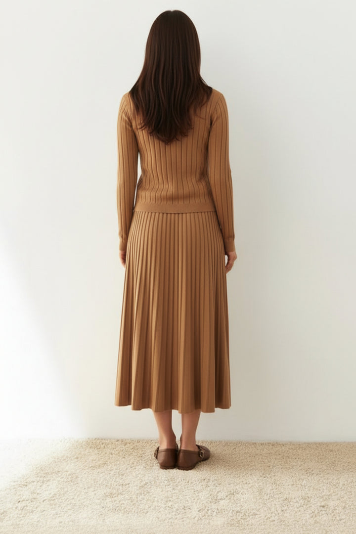 Cinnamon Pleated Knit Skirt Co-ord Set