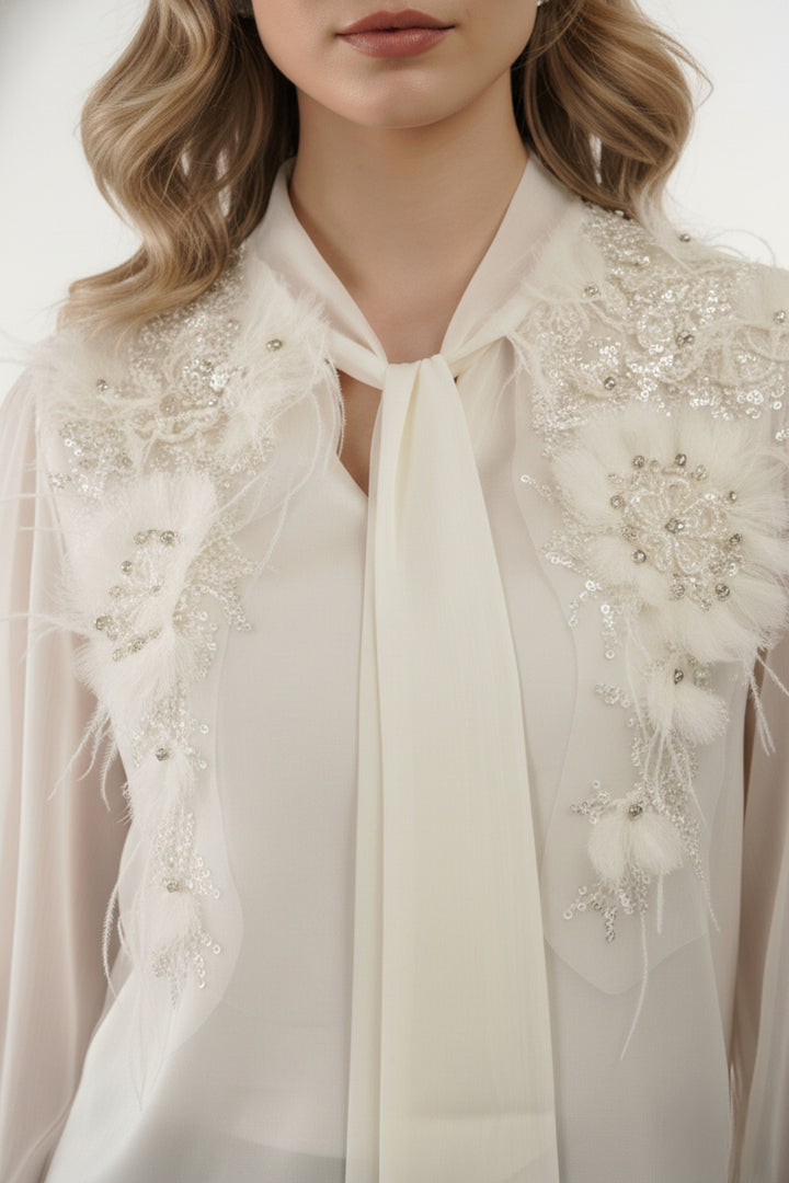 Ivory Flower Embroidered Tissue Top