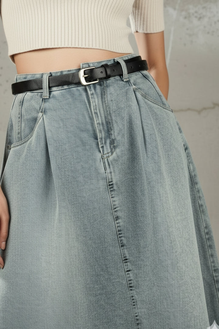 Denim A-line skirt With Belt