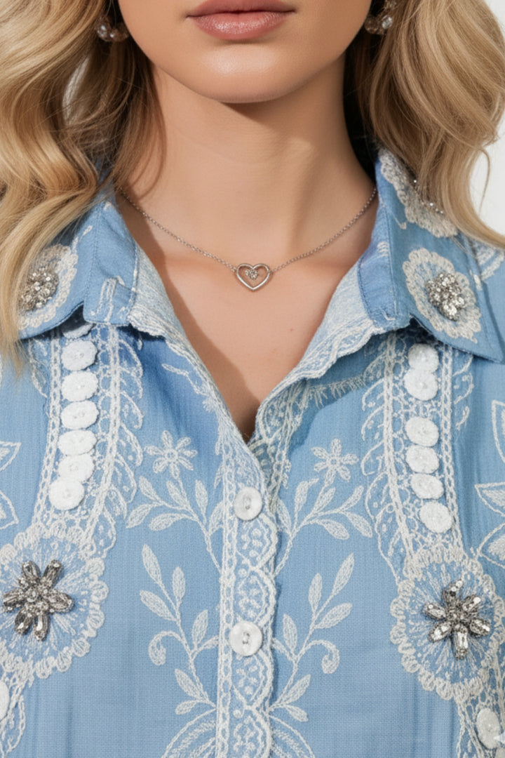 Blue Dawn Embroidered Shorts Co-ord Set