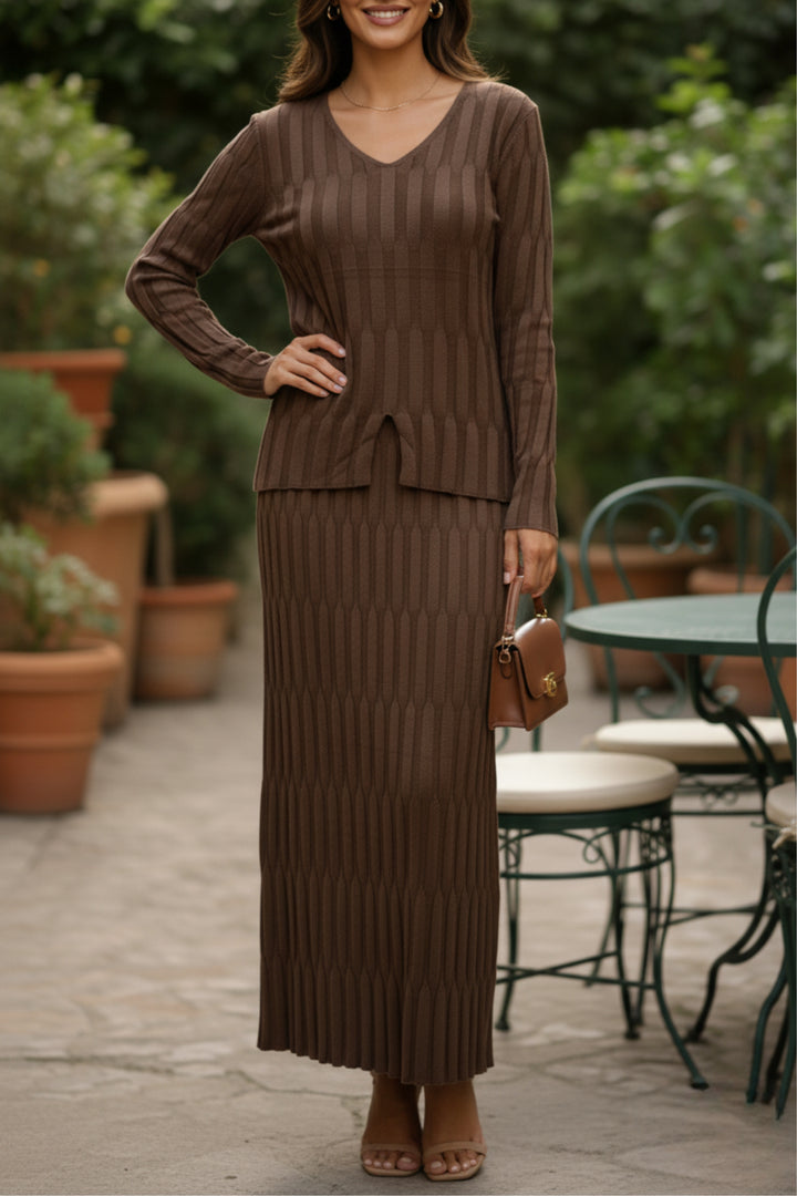 Earthtone Wave Knit Skirt Co-ord Set