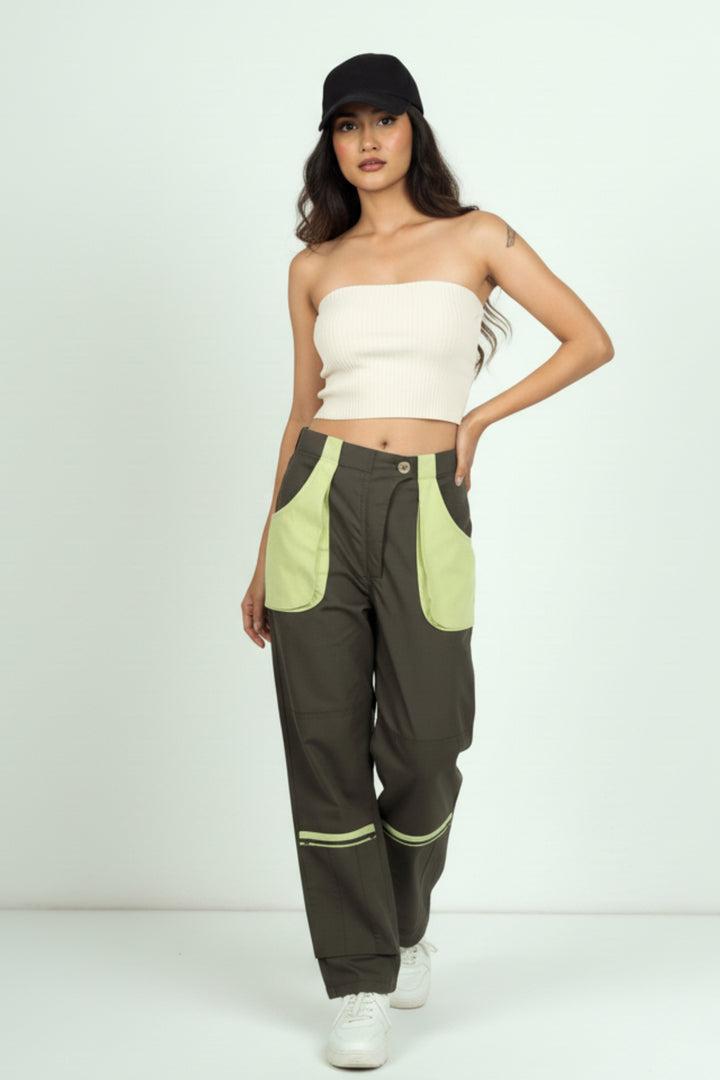 Green Cargo Pants With Patch Pockets