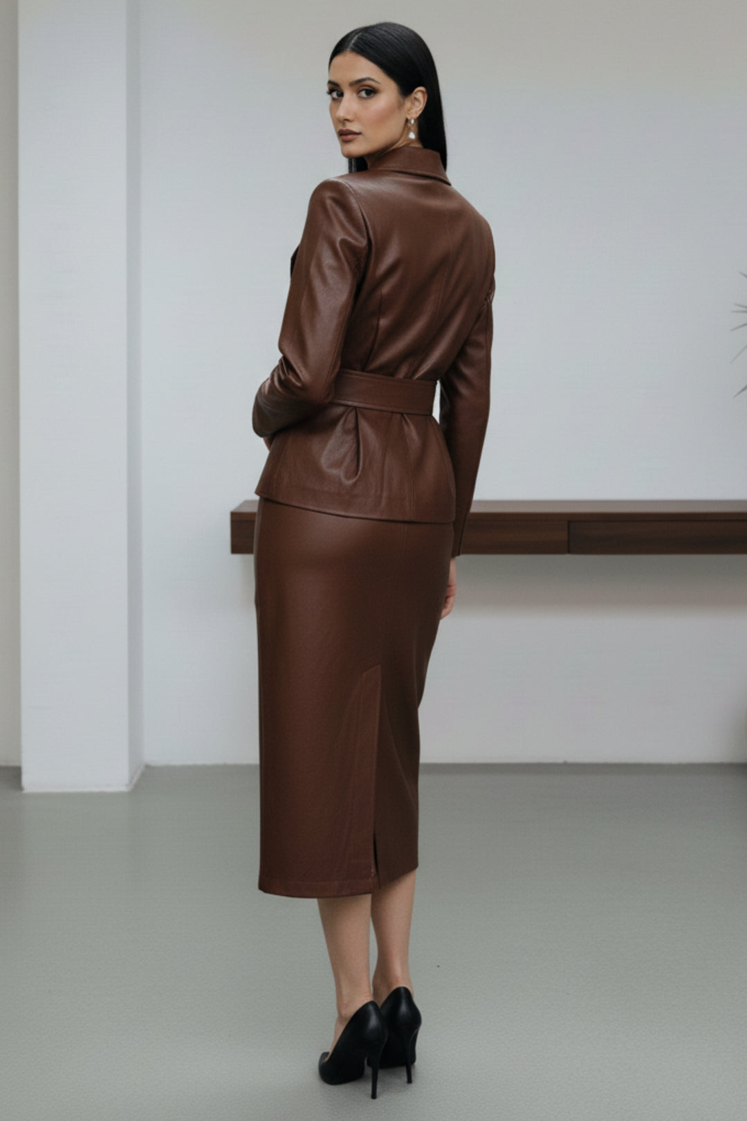 Mocha Luxe Leather Skirt Co-ord Set