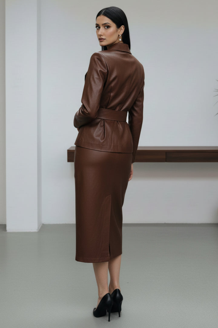 Mocha Luxe Leather Skirt Co-ord Set