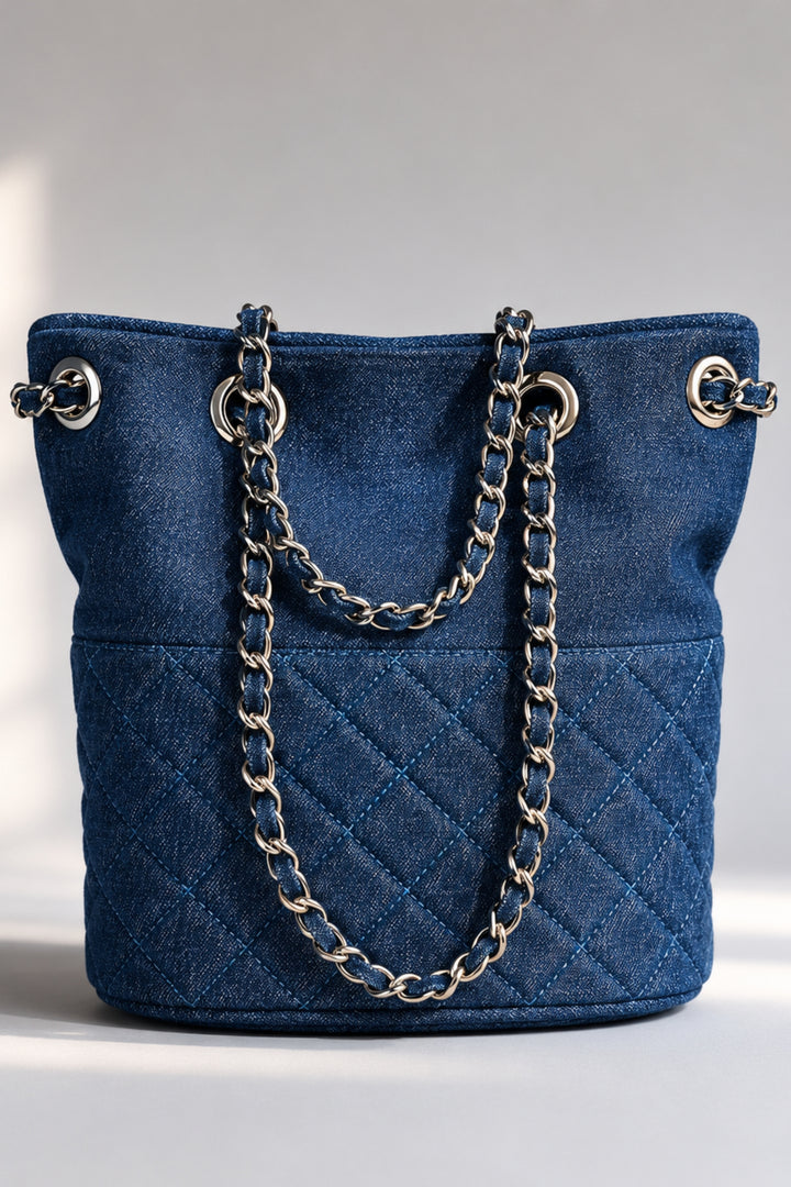 Denim Quilted Bucket Bag