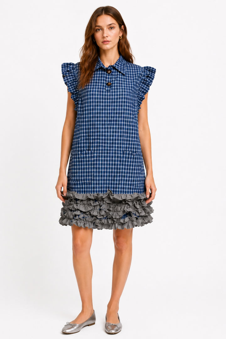 Ruffle Trim Gingham Dress