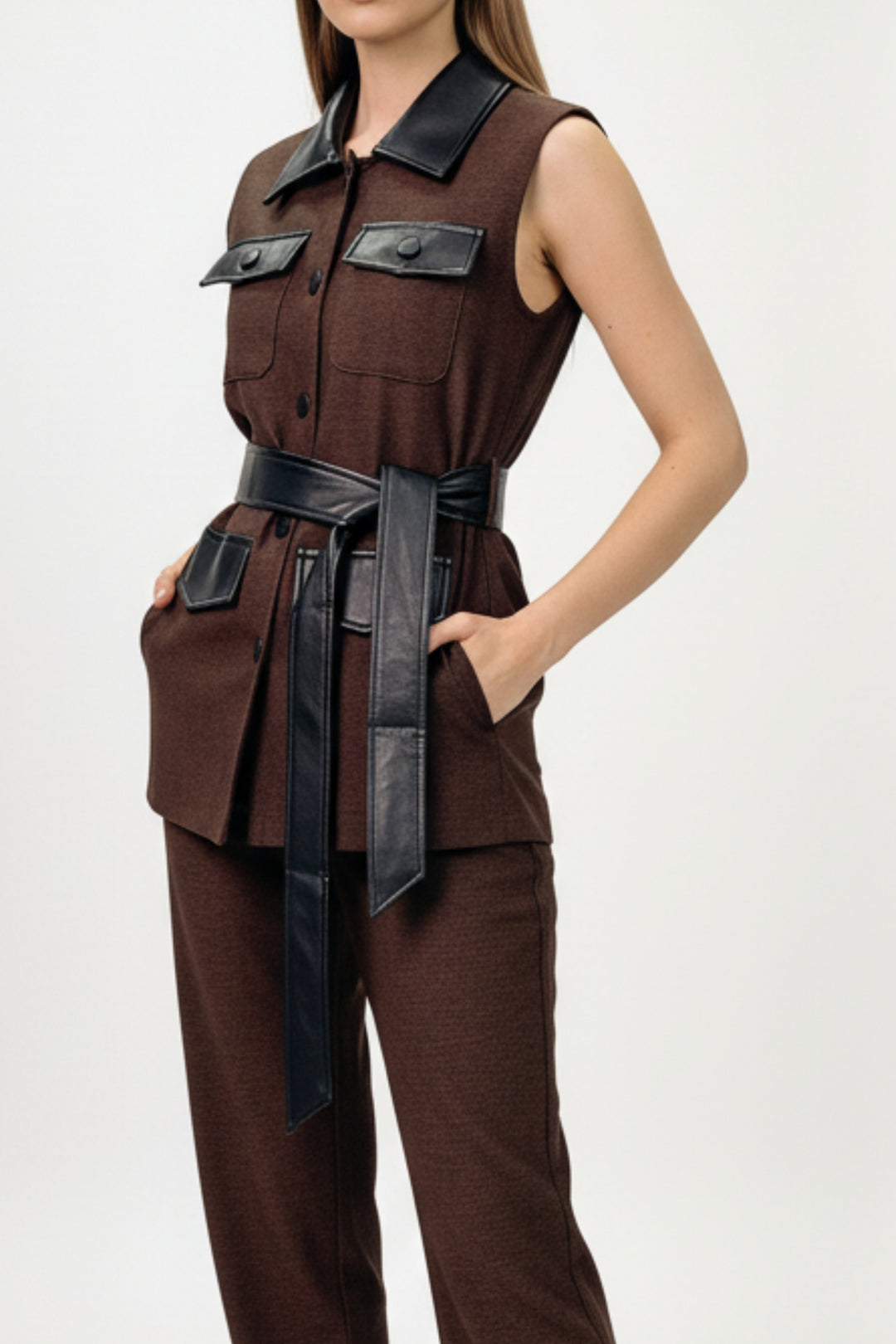 Brown Noir Belted Co-ord Set