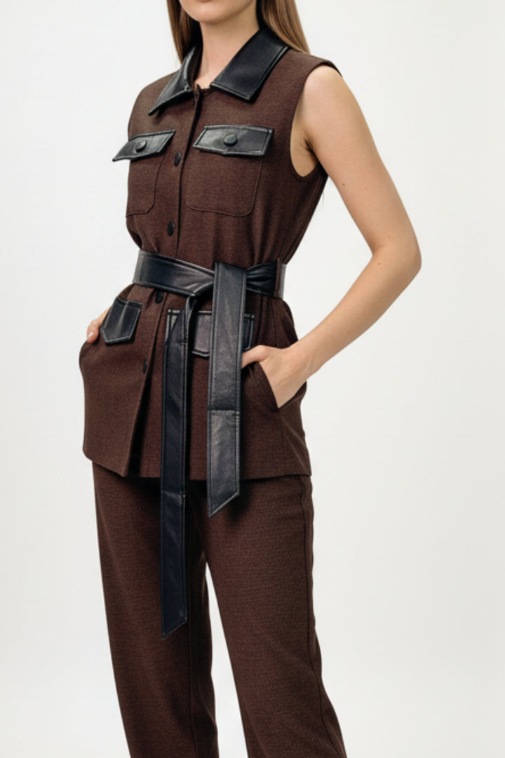 Brown Noir Belted Co-ord Set