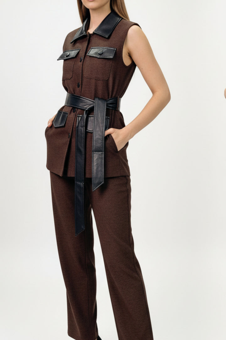Brown Noir Belted Co-ord Set