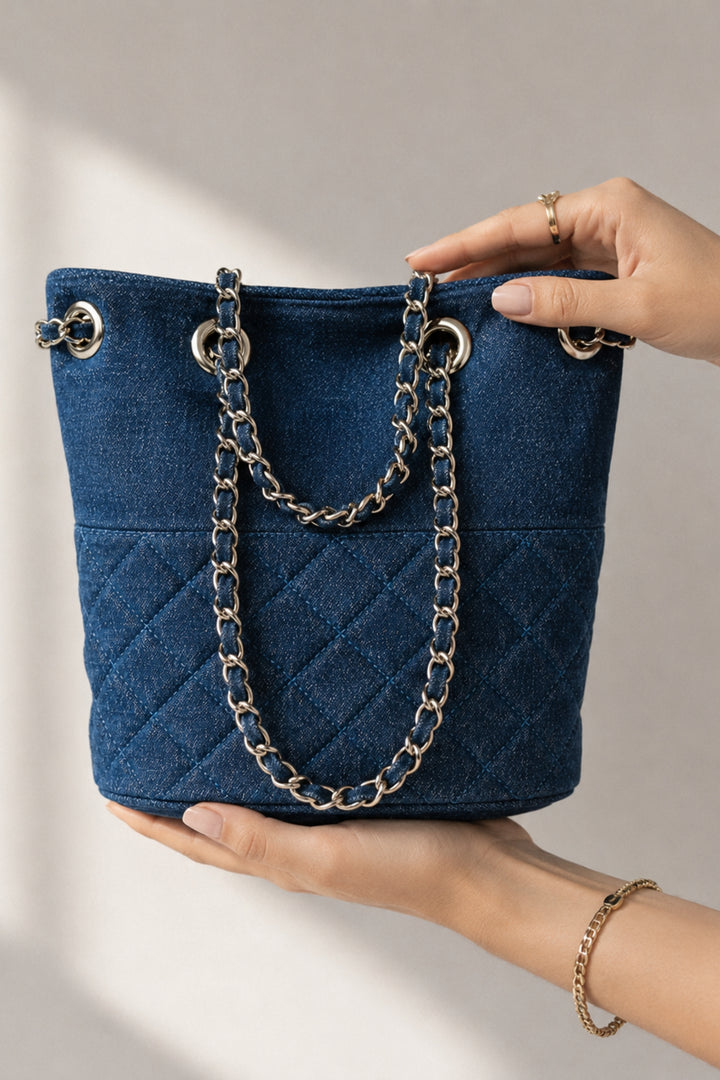 Denim Quilted Bucket Bag
