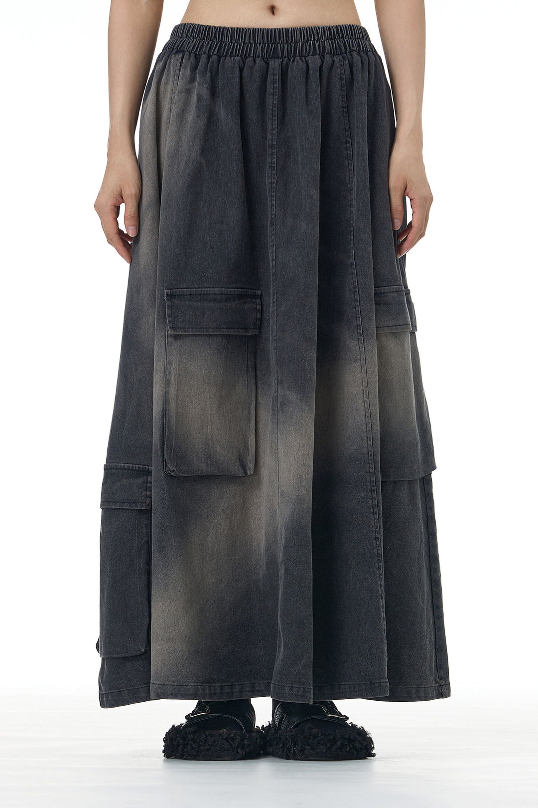 Graphite Cargo Faded Denim skirt