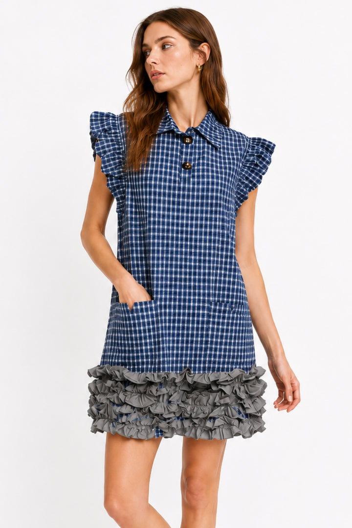 Ruffle Trim Gingham Dress