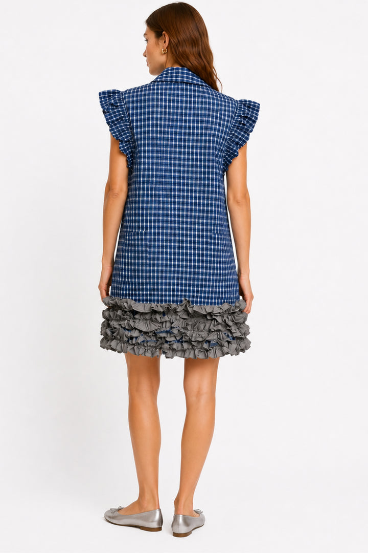 Ruffle Trim Gingham Dress