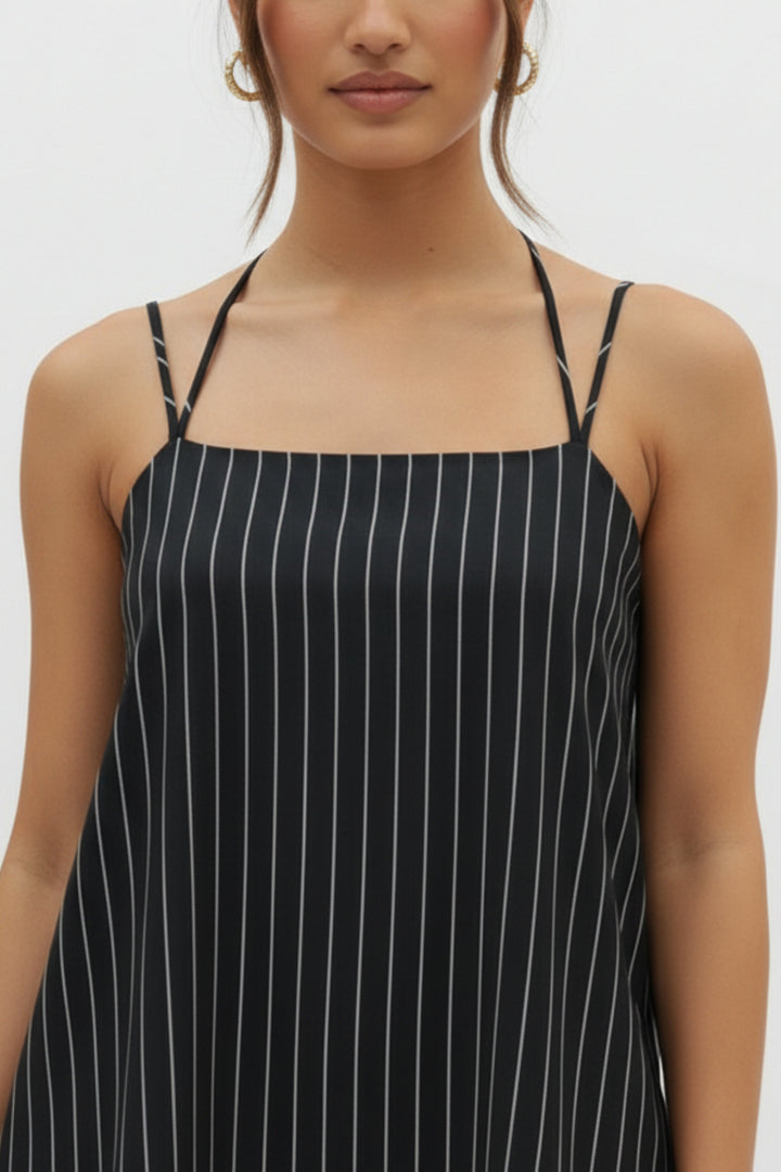 Black Pinstriped Strappy Co-ord Set