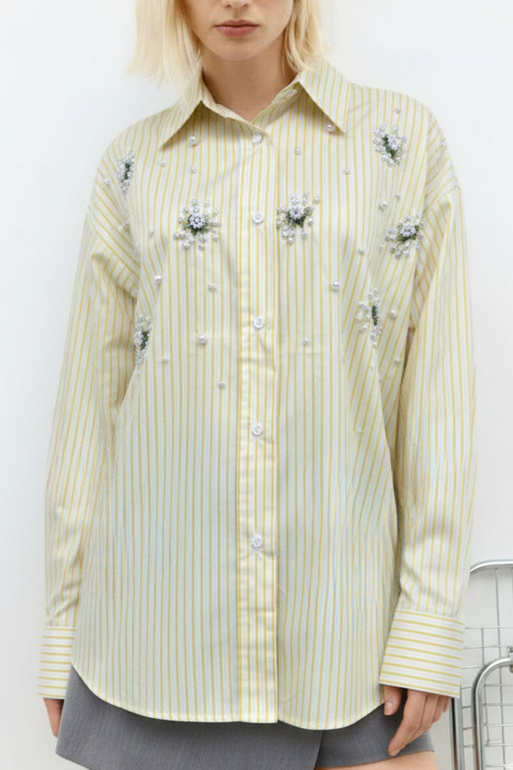 Lemon Pearl Bloom Striped Shirt