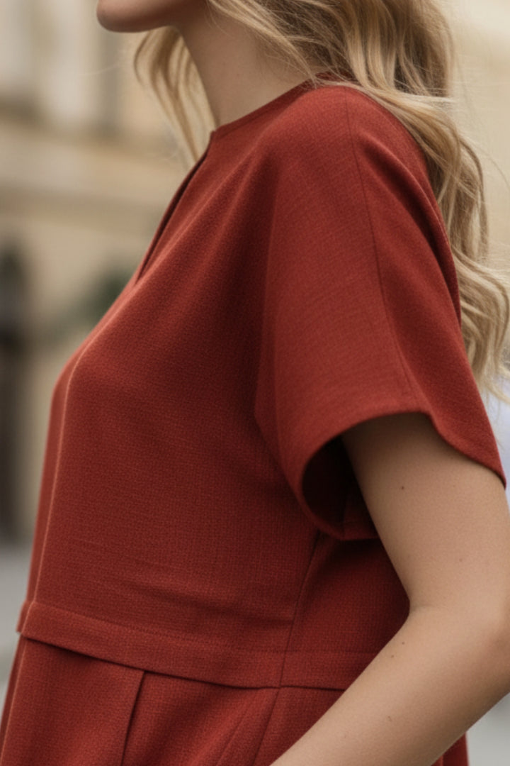 Cotton Red Bloom Box Pleat Coord Set