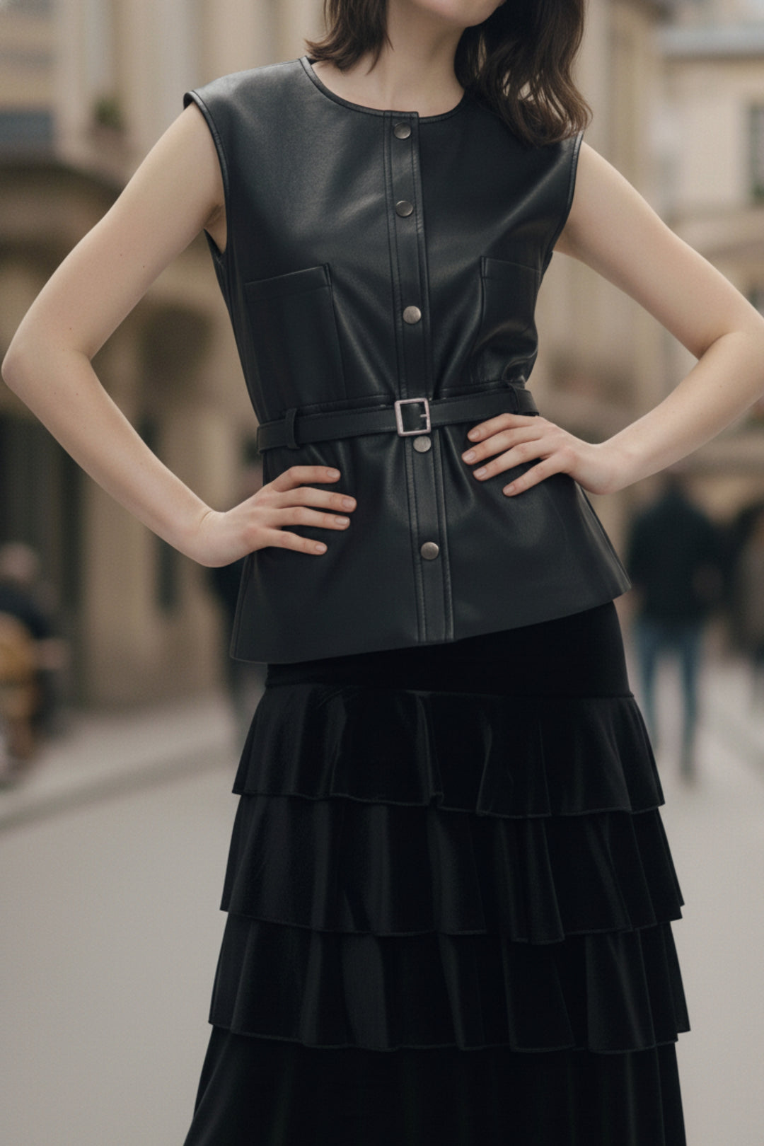 Noir Luxe Leather & Velvet Skirt Co-ord Set