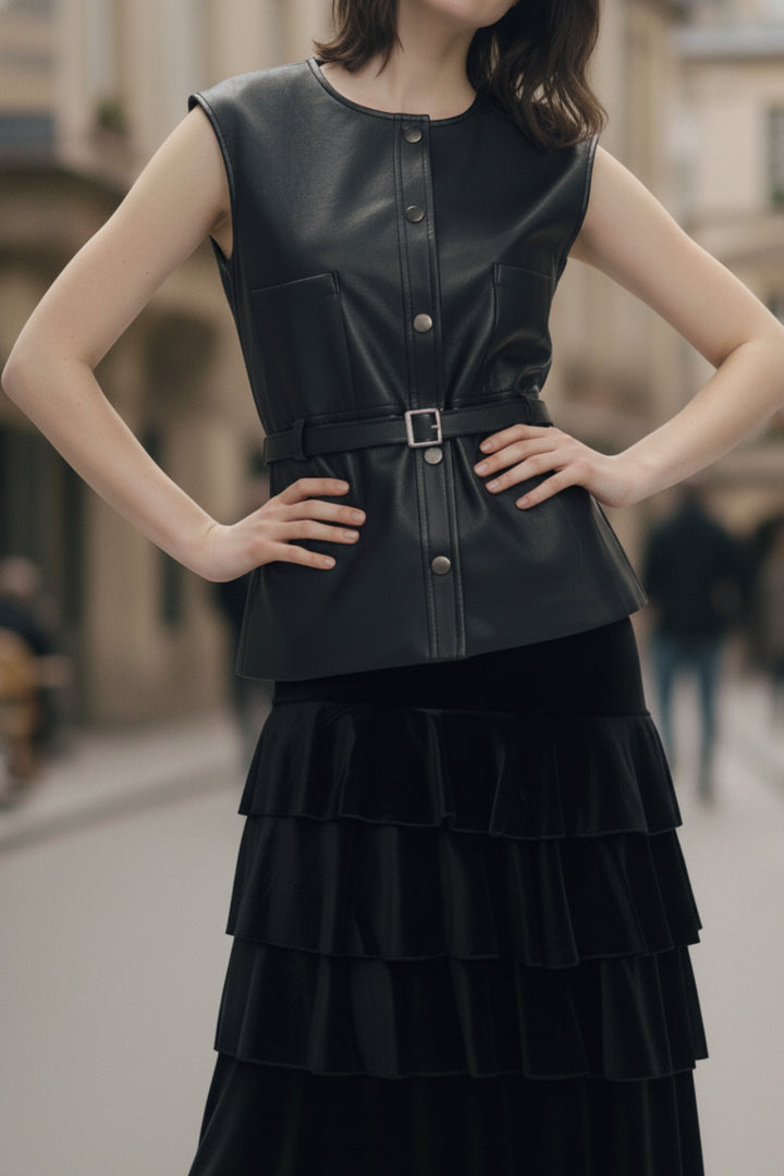 Noir Luxe Leather & Velvet Skirt Co-ord Set