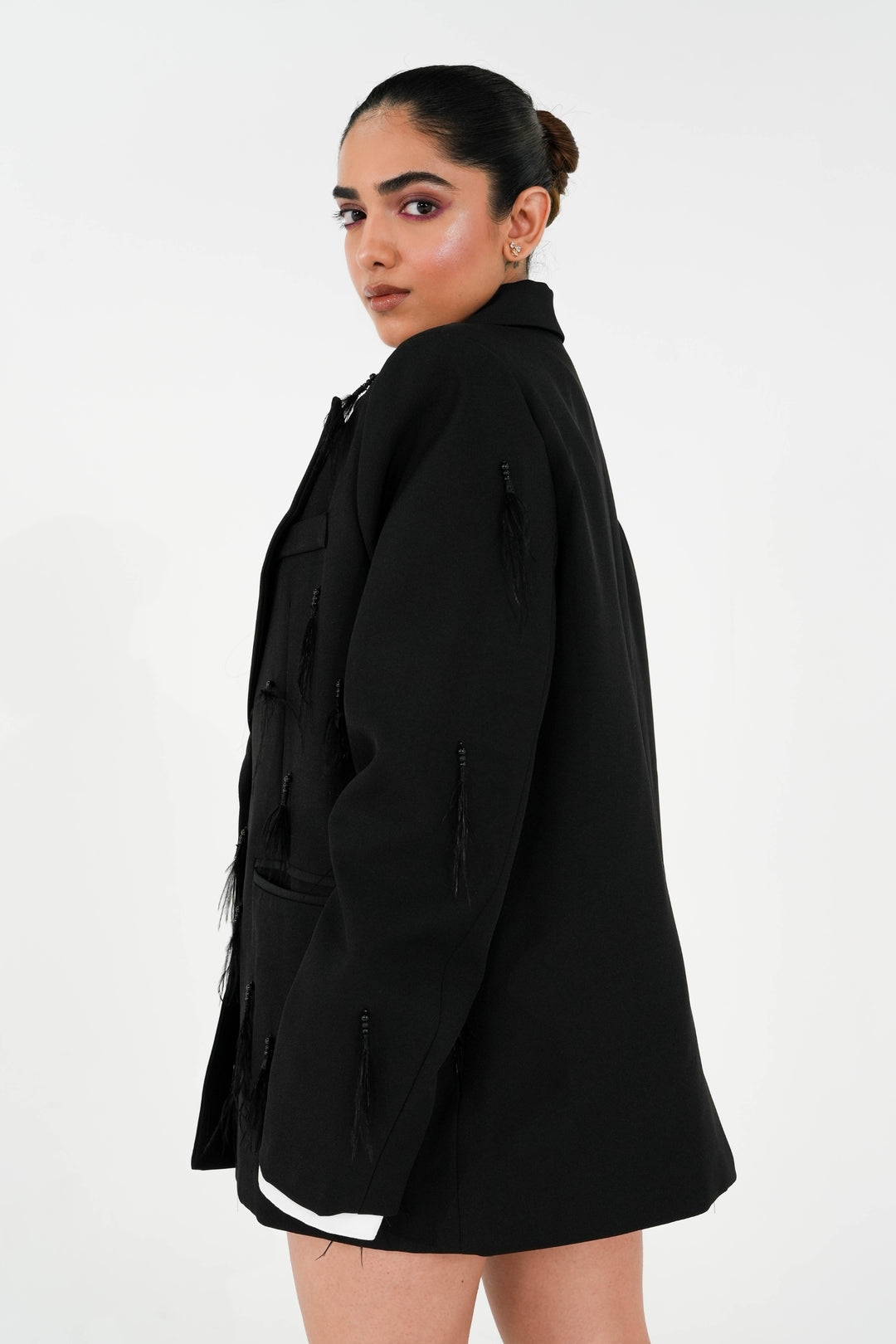 Feather Tassels Black Blazer