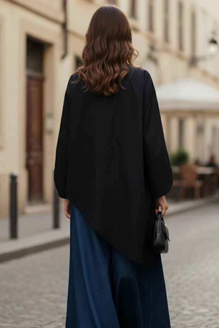 Black Asymmetrical Full-Sleeve Oversized Shirt