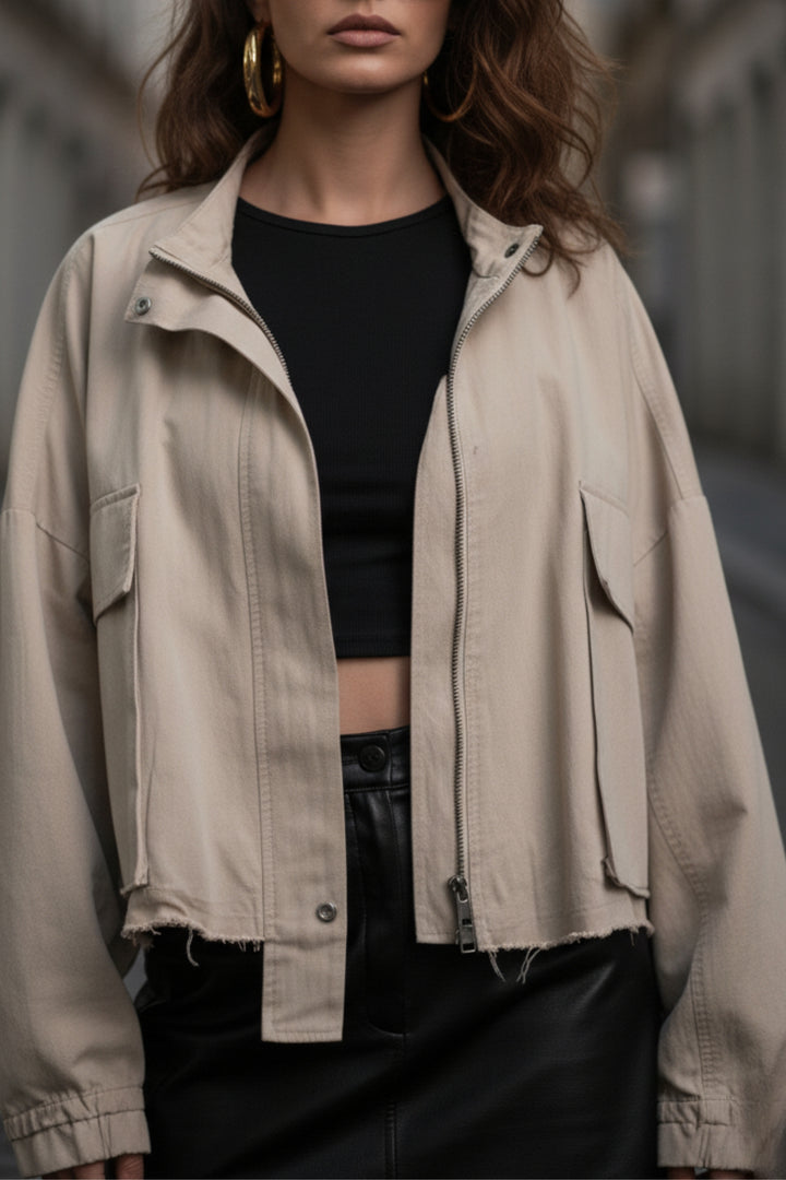 Dapper Cream Oversized Cropped Jacket