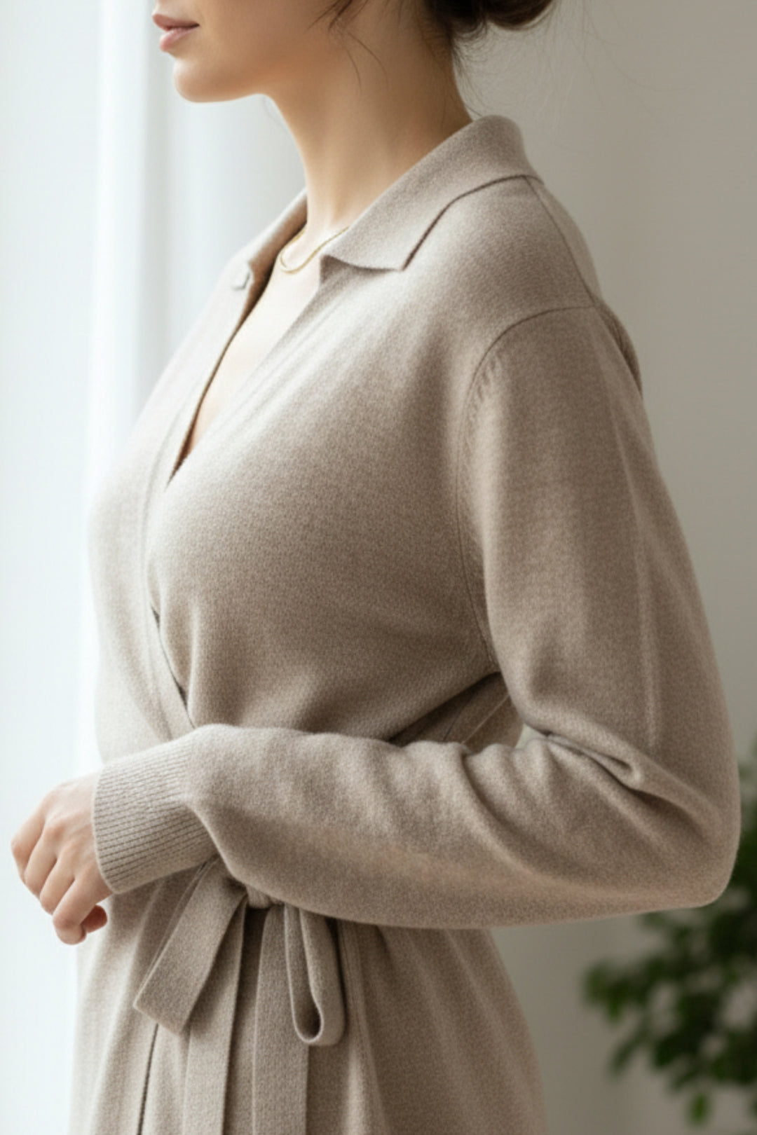 Warm Stone Tie-Up Top