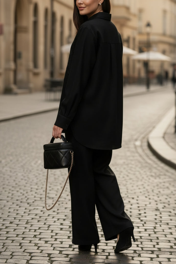 Black Oak Embroidered Linen Co-ord set