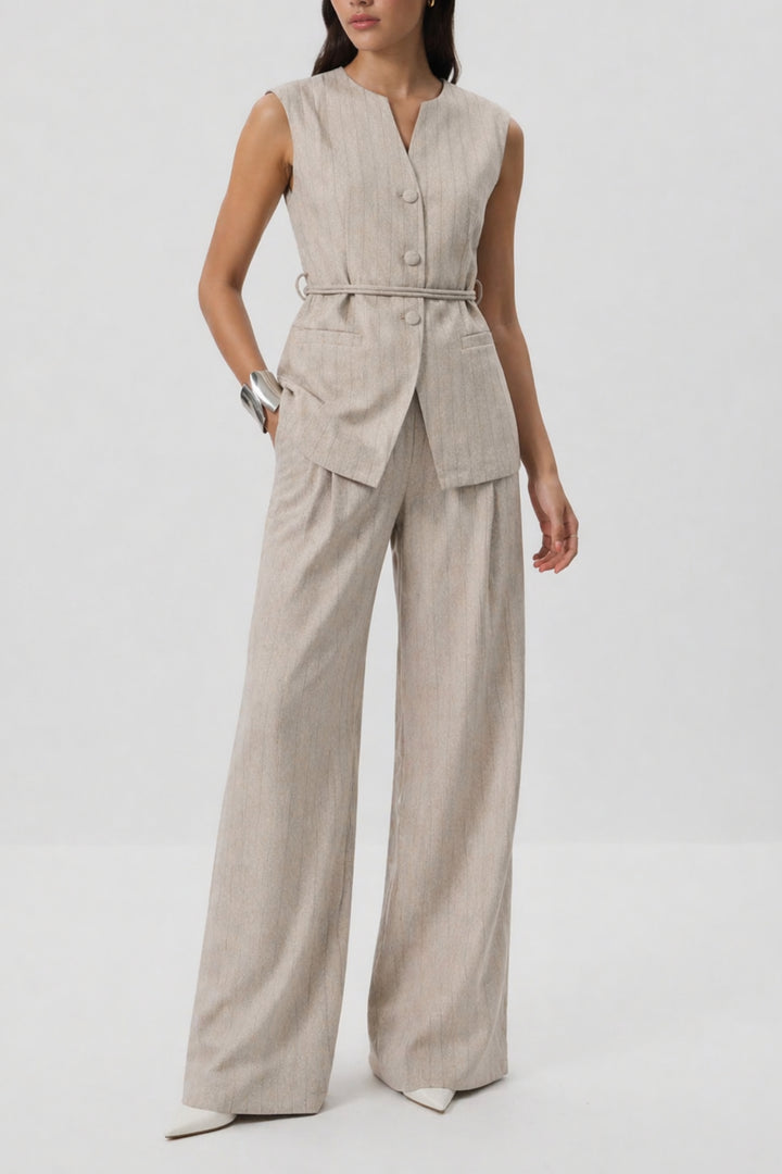 Swiss Latte Striped Waistcoat Co-ord Set