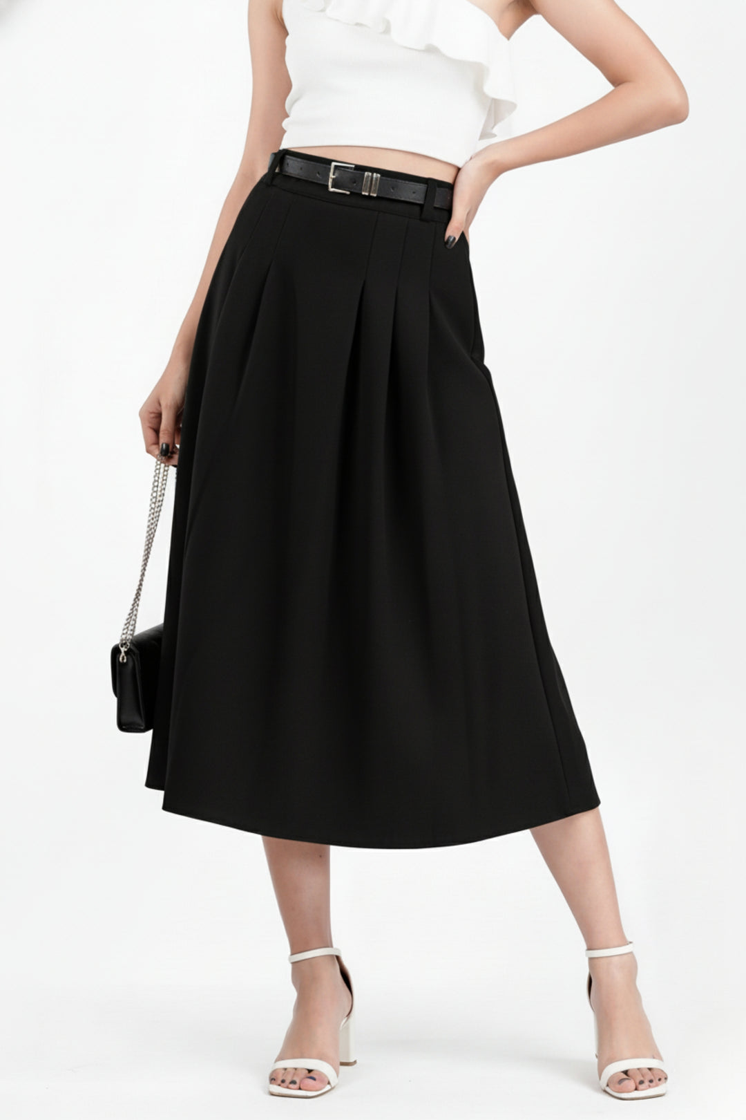 Midnight Suede Pleated Skirt