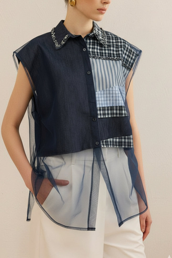 Denim Blue Patchwork Top