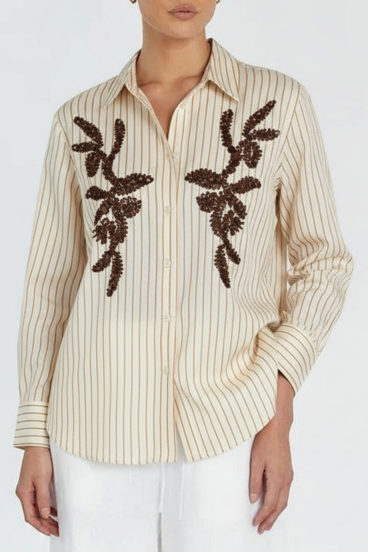 Butterscotch Embellished Striped Shirt