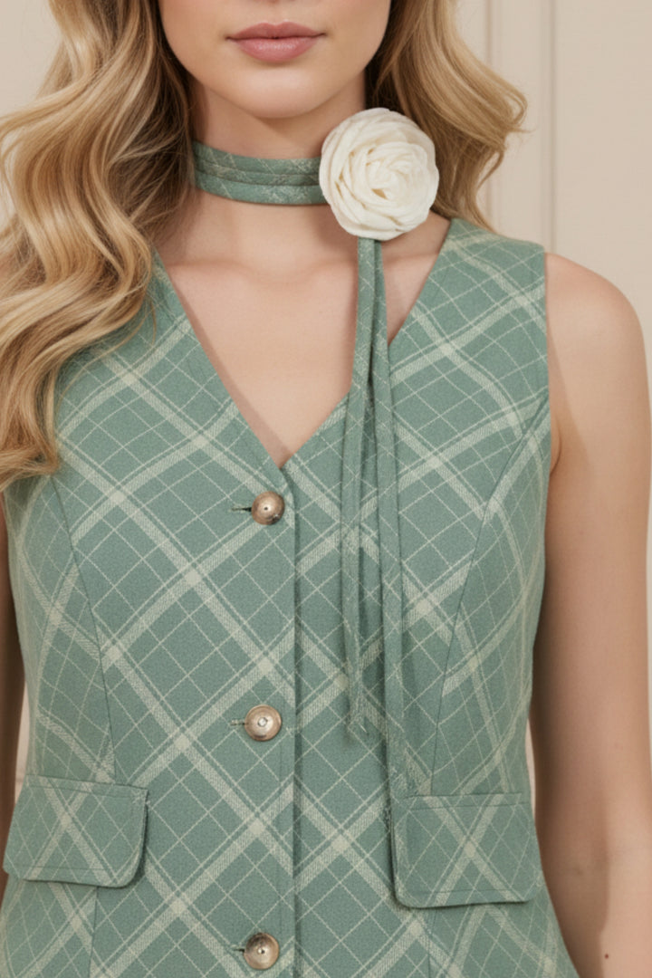Lake Green Plaid Waistcoat Co-ord Set