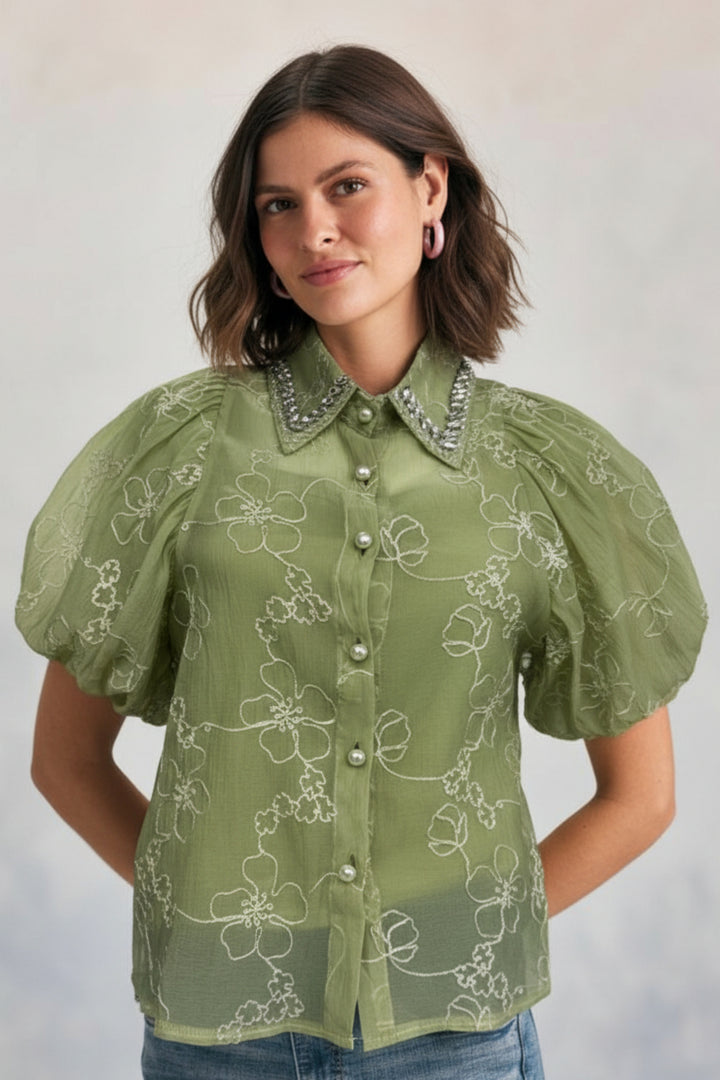 Limey Green Embroidered Shirt