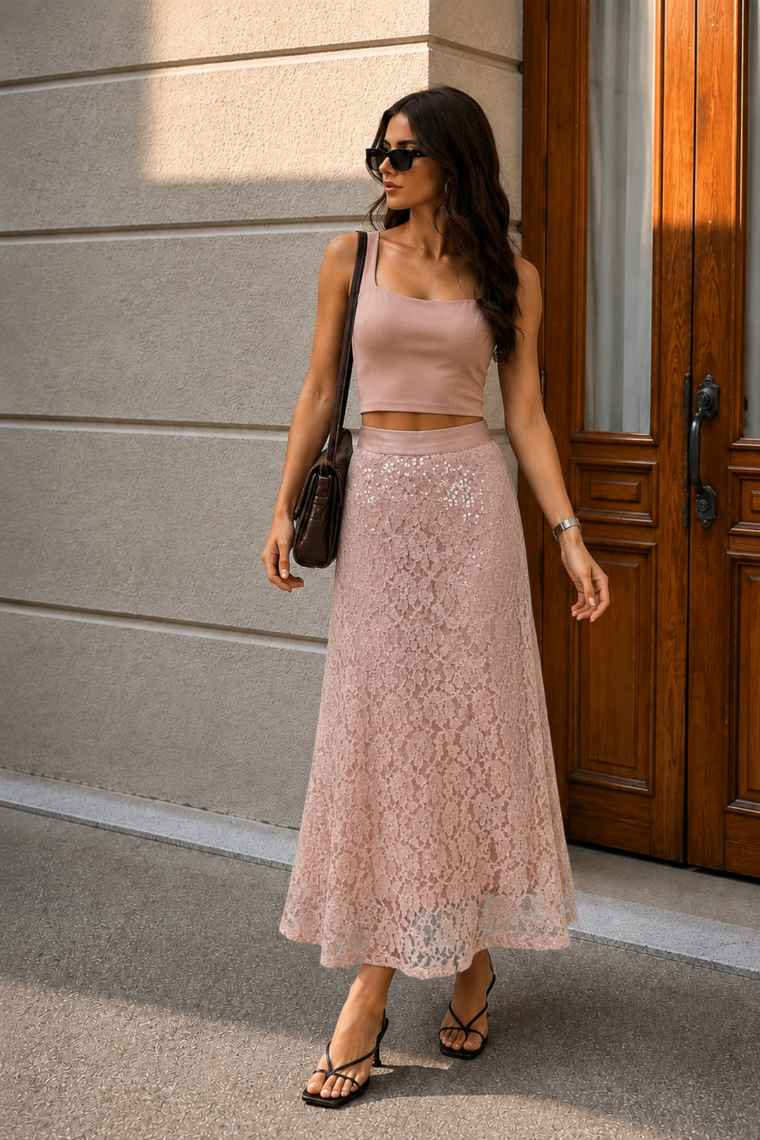 Blush Sequin Lace Skirt
