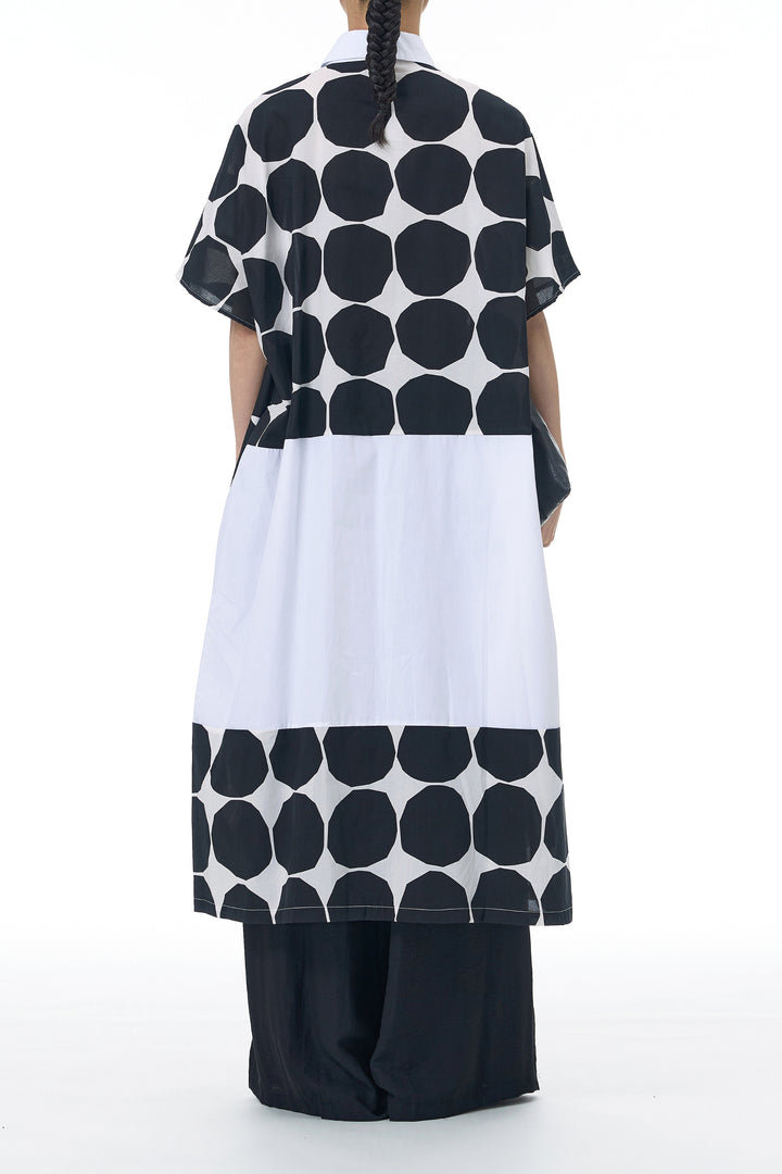 White Geometrical Print Shirt Dress