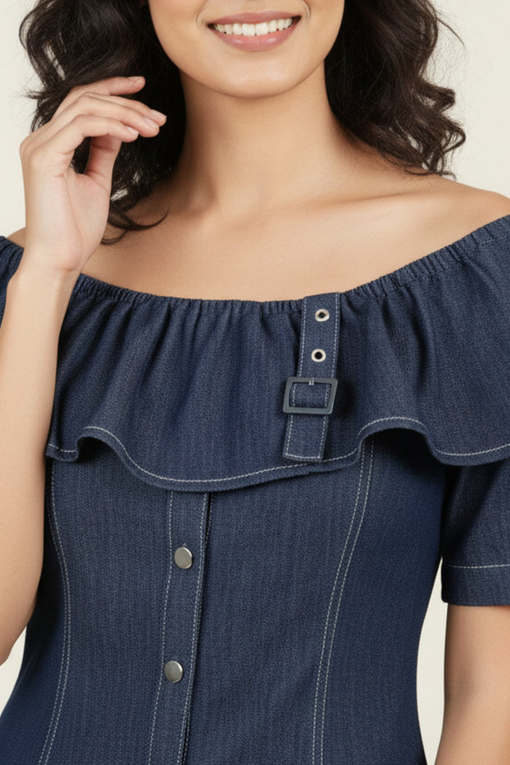 Off-Shoulder Denim Skirt Co-ord Set