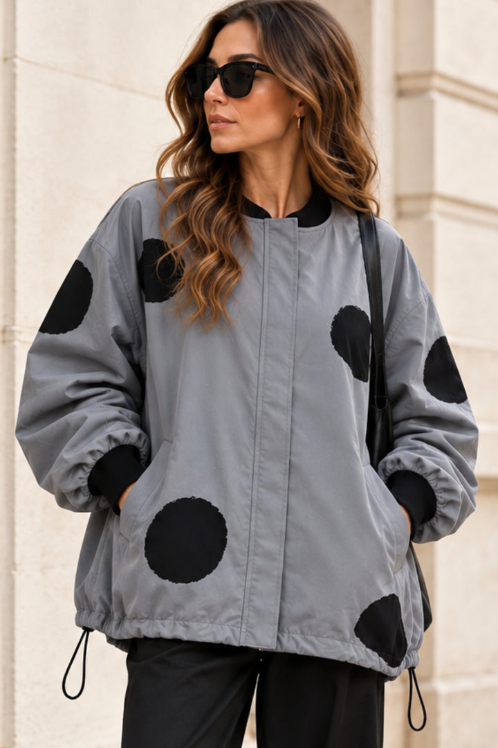 Grey Jacket With Black Polka Dot