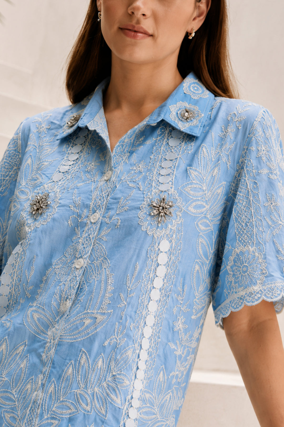 Blue Dawn Embroidered Shorts Co-ord Set