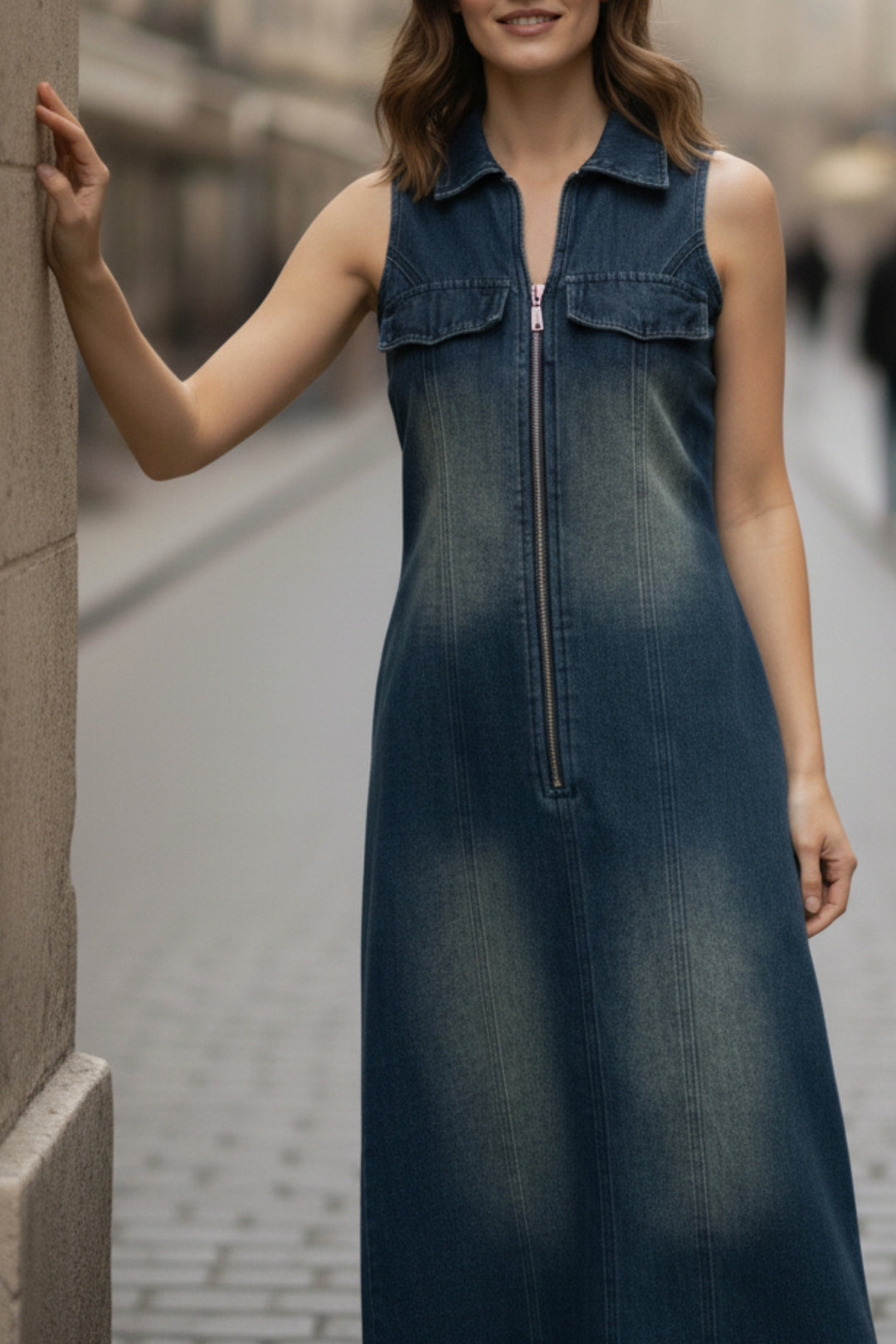 Nightfall Denim Zippered Dress