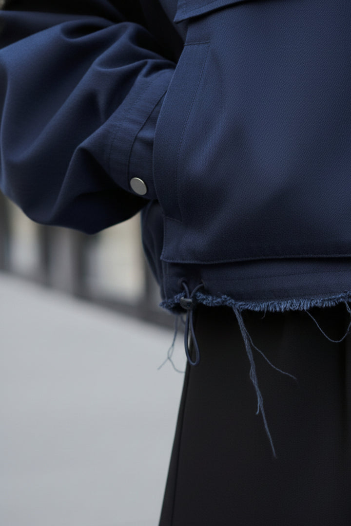 Dapper Navy Oversized Cropped Jacket