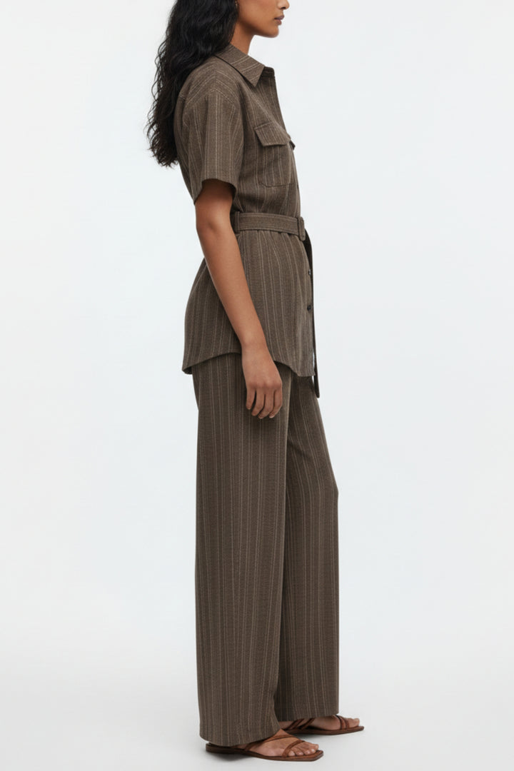 Brown Stripe Utility Belted Co-ord Set