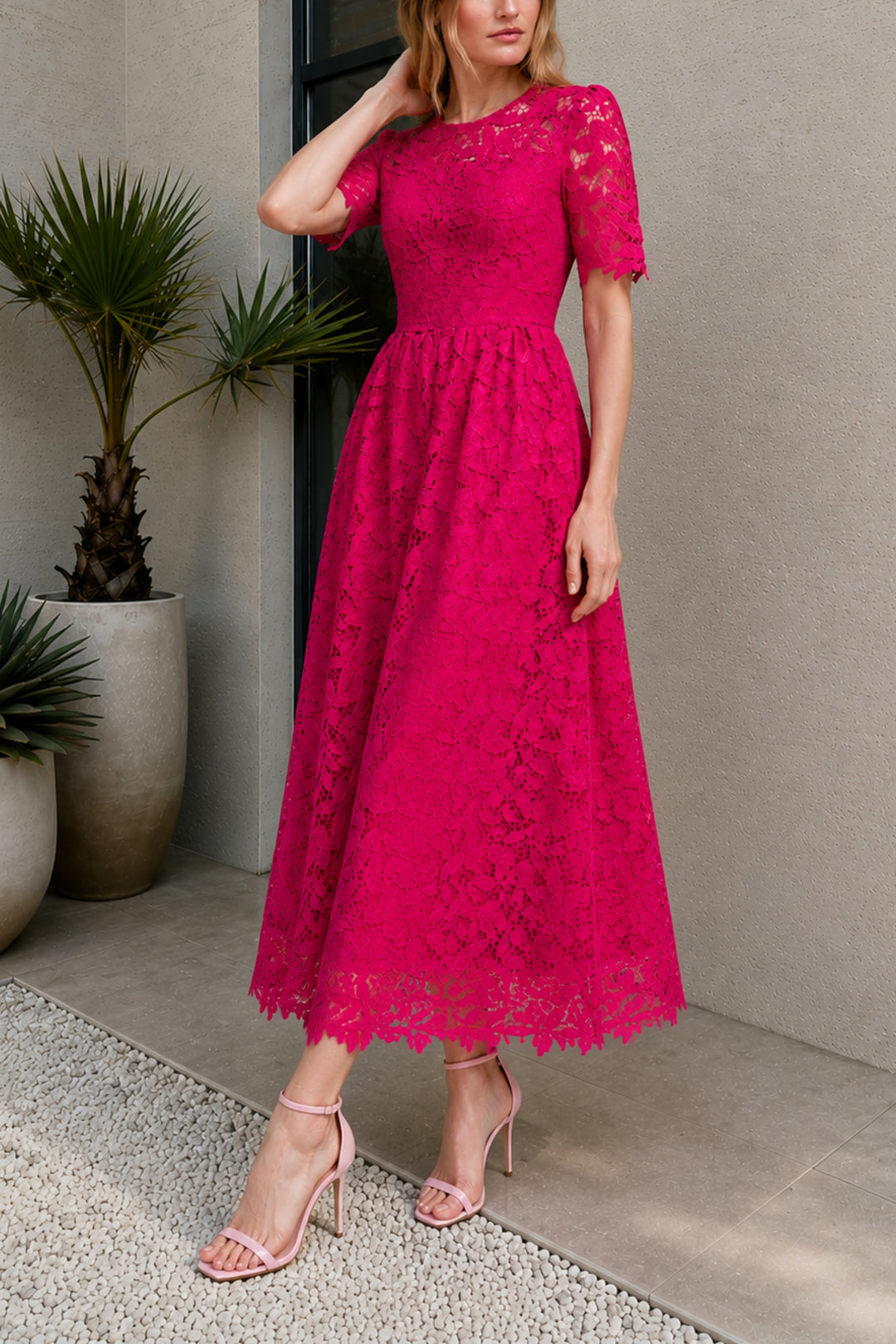 Fuchsia Bloom Lace Dress