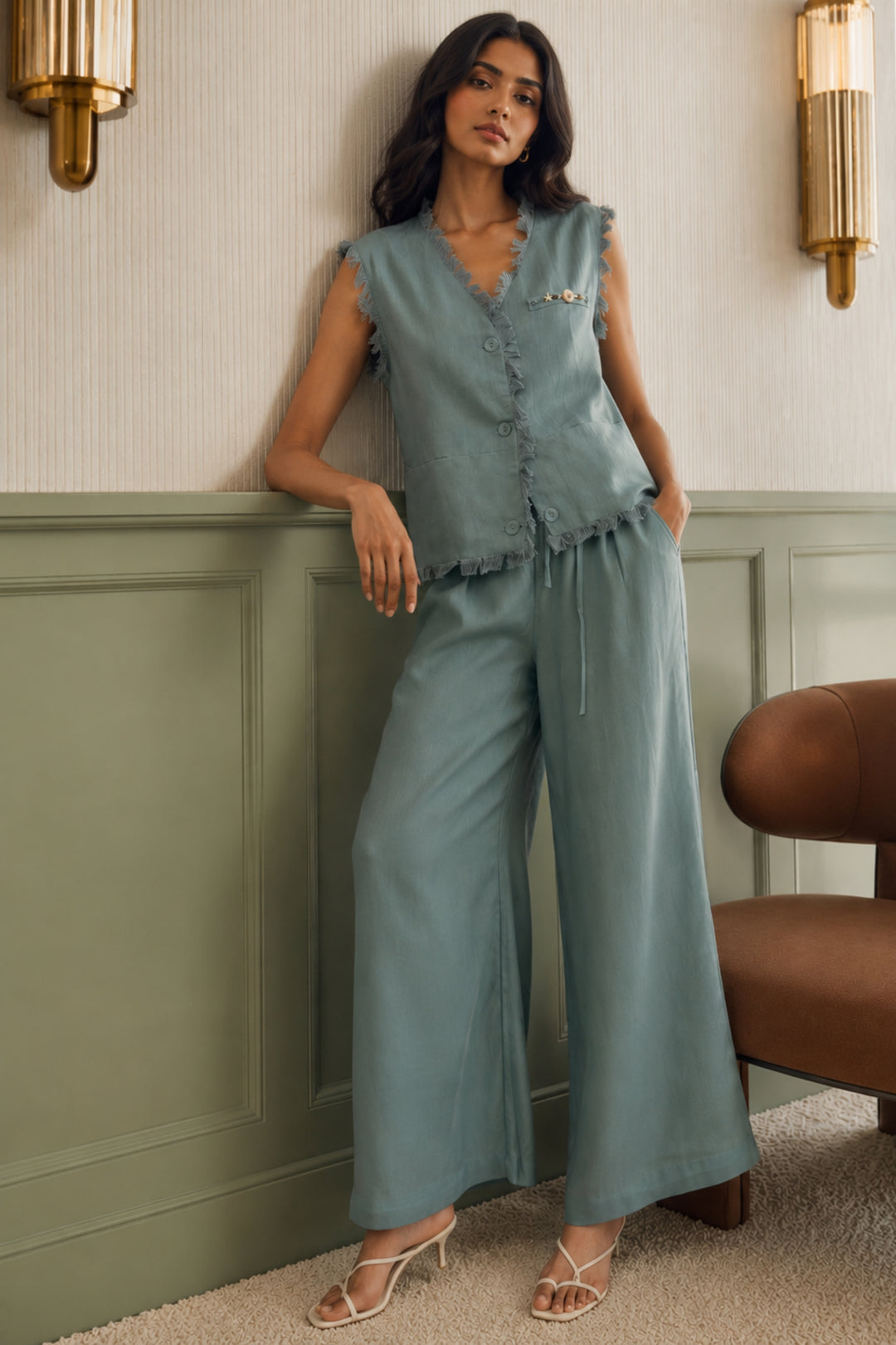 Seafoam Fringe Linen Co-ord