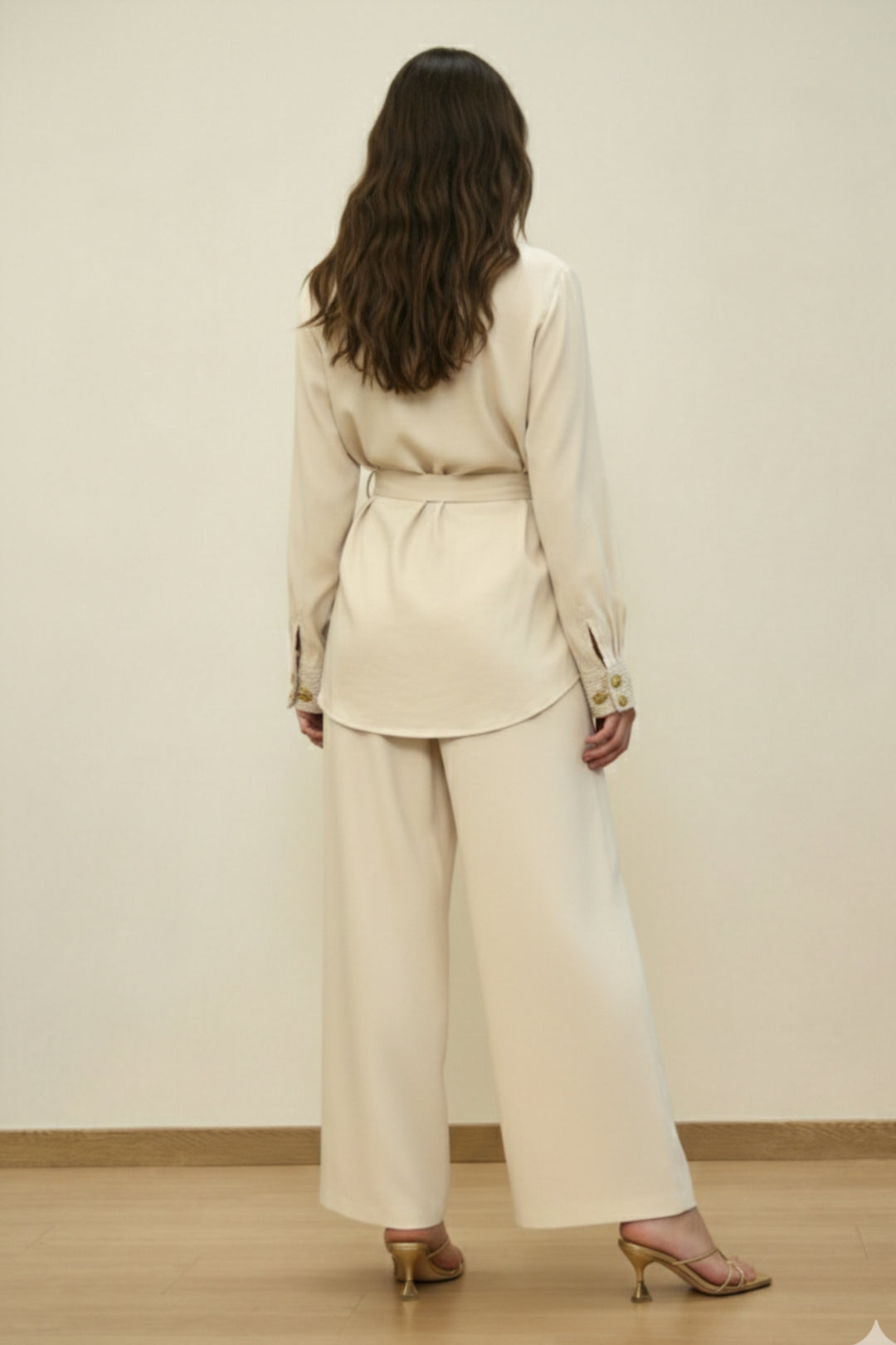 Ivory Embellished Collar Belted Co-ord Set