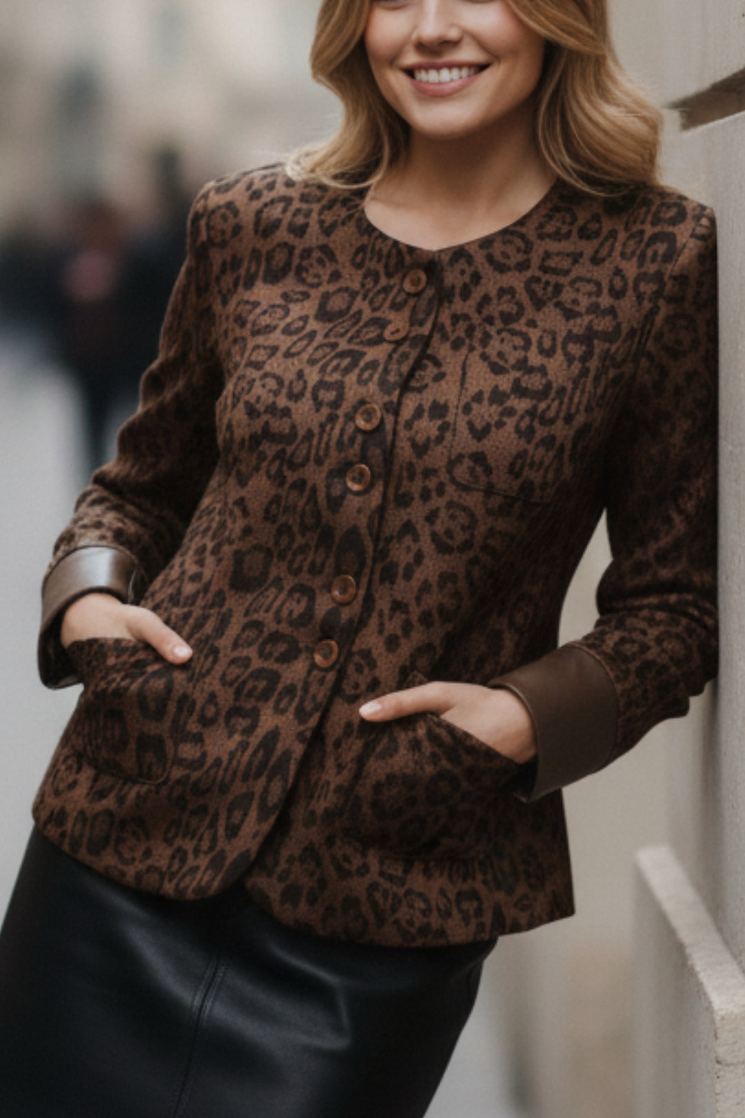 Suede Blazer With Leather Cuff Sleeve