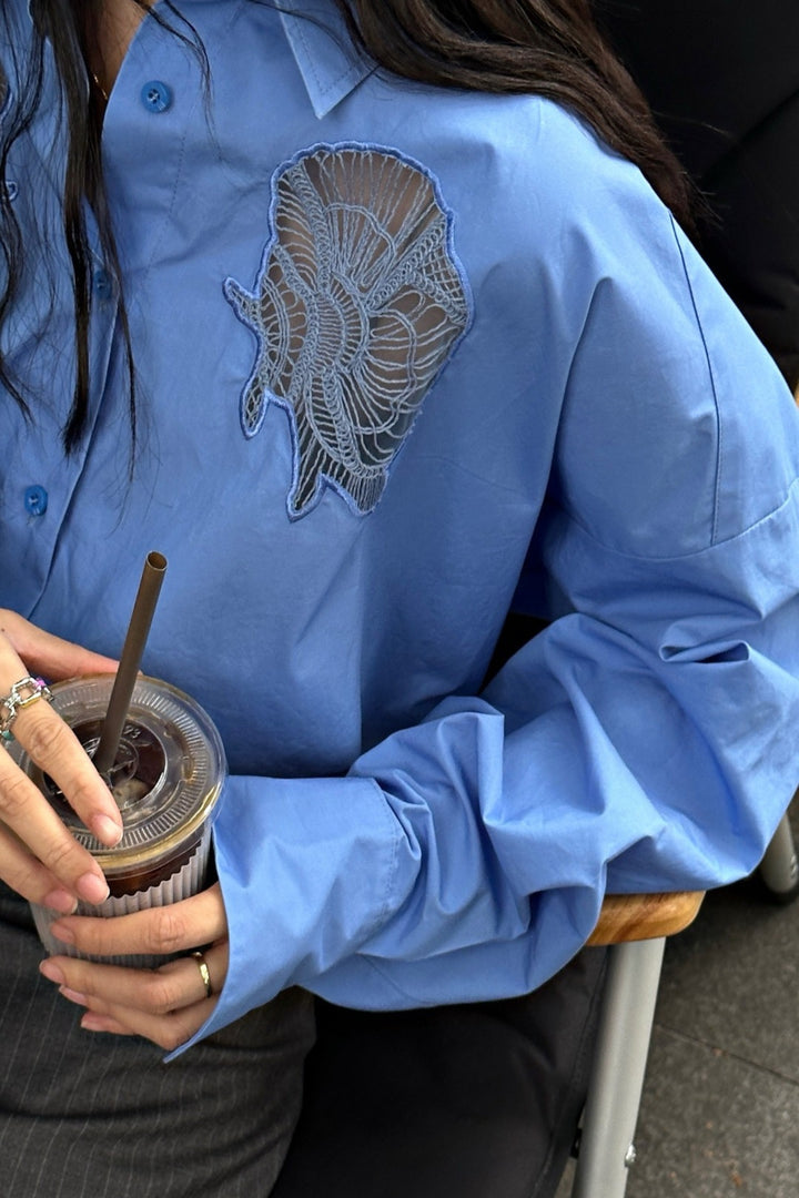 blue oversized shirt full sleeves