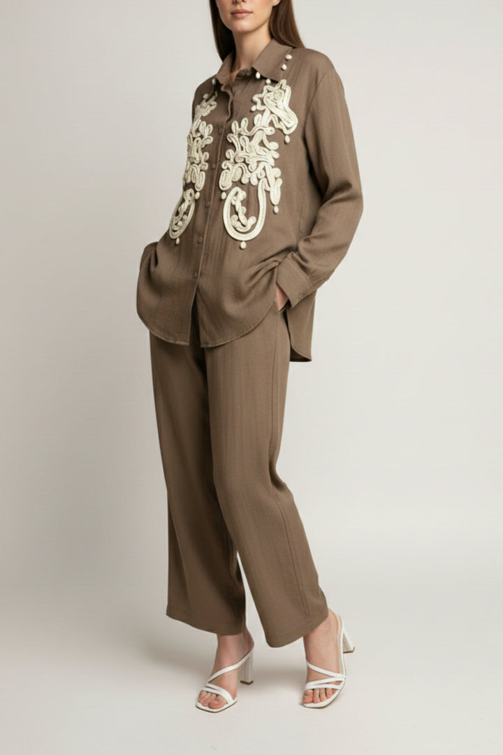 Earthy 3D Cord Embroidery Co-ord set