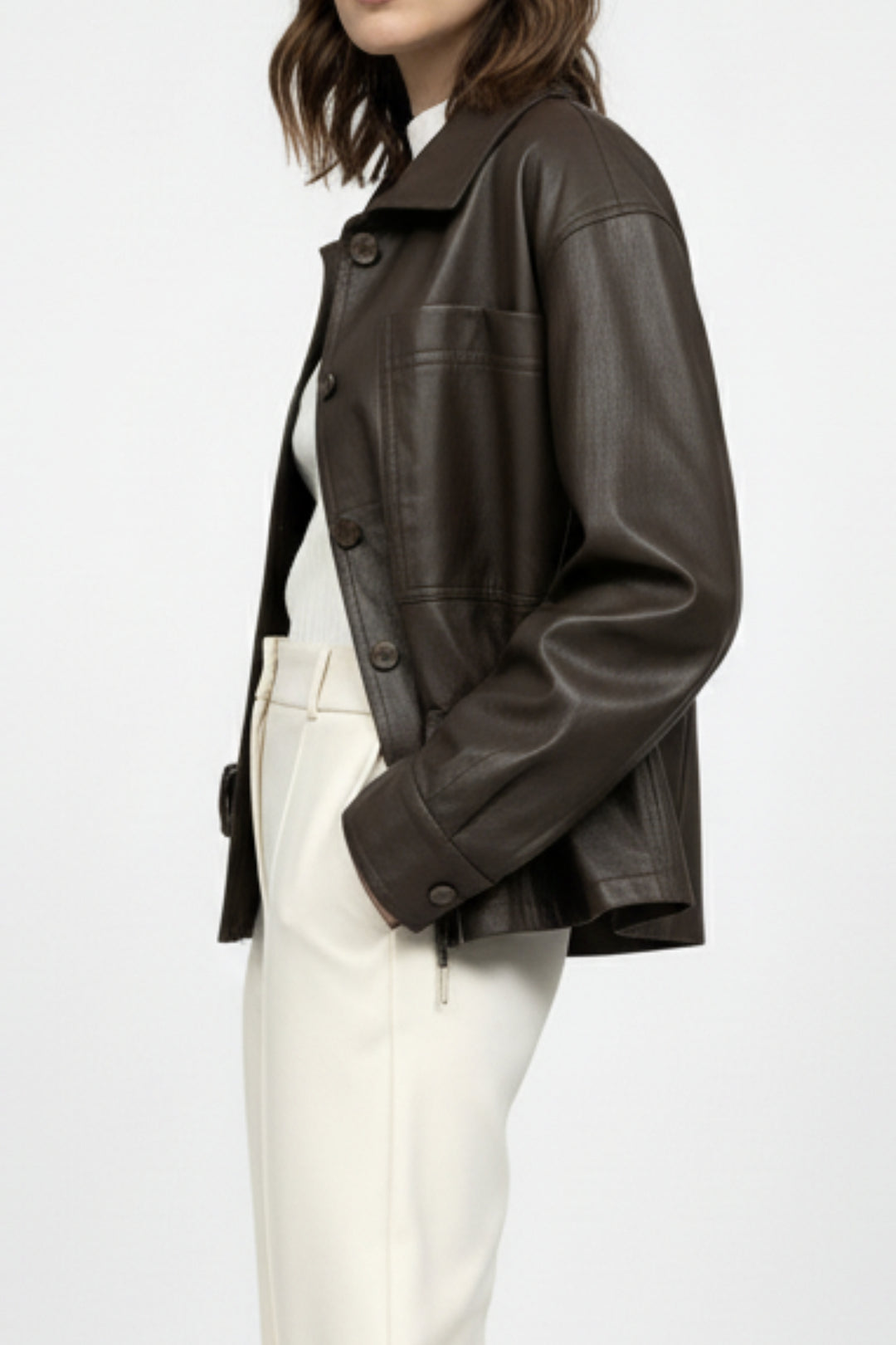 Mocha Drawstring Faux Leather Jacket